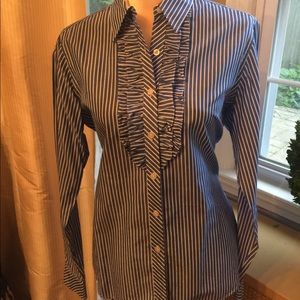 Lilly Pulitzer Blue Ruffle Front Blouse Shirt